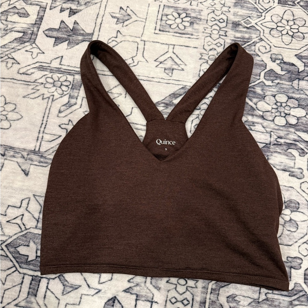 Quince Flowknit V-Neck Cropped Tank in Espresso brown—size small